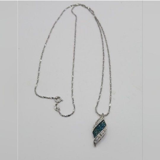 Sterling Silver White and Blue Diamond necklace






