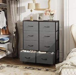 Dresser Gray 8 Drawers Fabric-wooden Top 