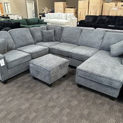 Light Gray Sectional With Ottoman 
