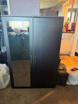 Black Wardrobe Armoire with Mirror Door