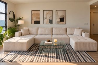 Brand new in box！Creamy U-Shaped Cloud Sectional Sofa – Comfy & Supportive, Easy to Transport