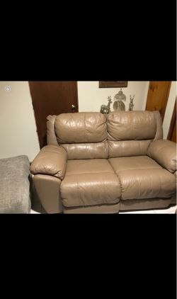 Taupe Leather Loveseat Sofa