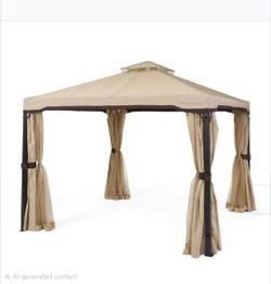 Outdoor Gazebo with Curtains and Metal Frame