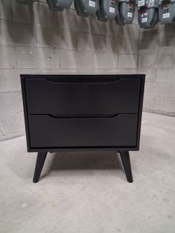 Black Mid-Century Modern 2-Drawer Nightstand