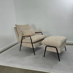 Beige Fabric Reclining Chair With Matching Ottoman