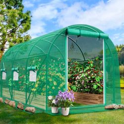 （D-2-25）Walk-in Greenhouse Upgraded Green House with Zippered Screen Doors & 6 Screen Windows Heavy Duty Plastic Plant Warm House with Reinforced Fram