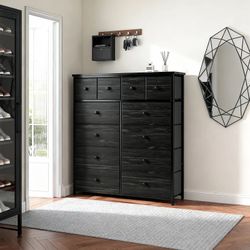 Tall Black 12 Fabric Drawers Dresser