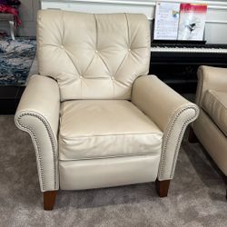 Two Leather Reclining Armchairs -cream 