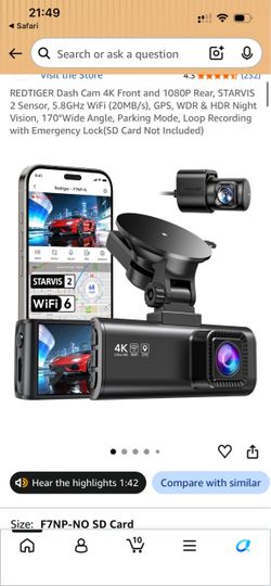 Dash cam front and rear red tiger