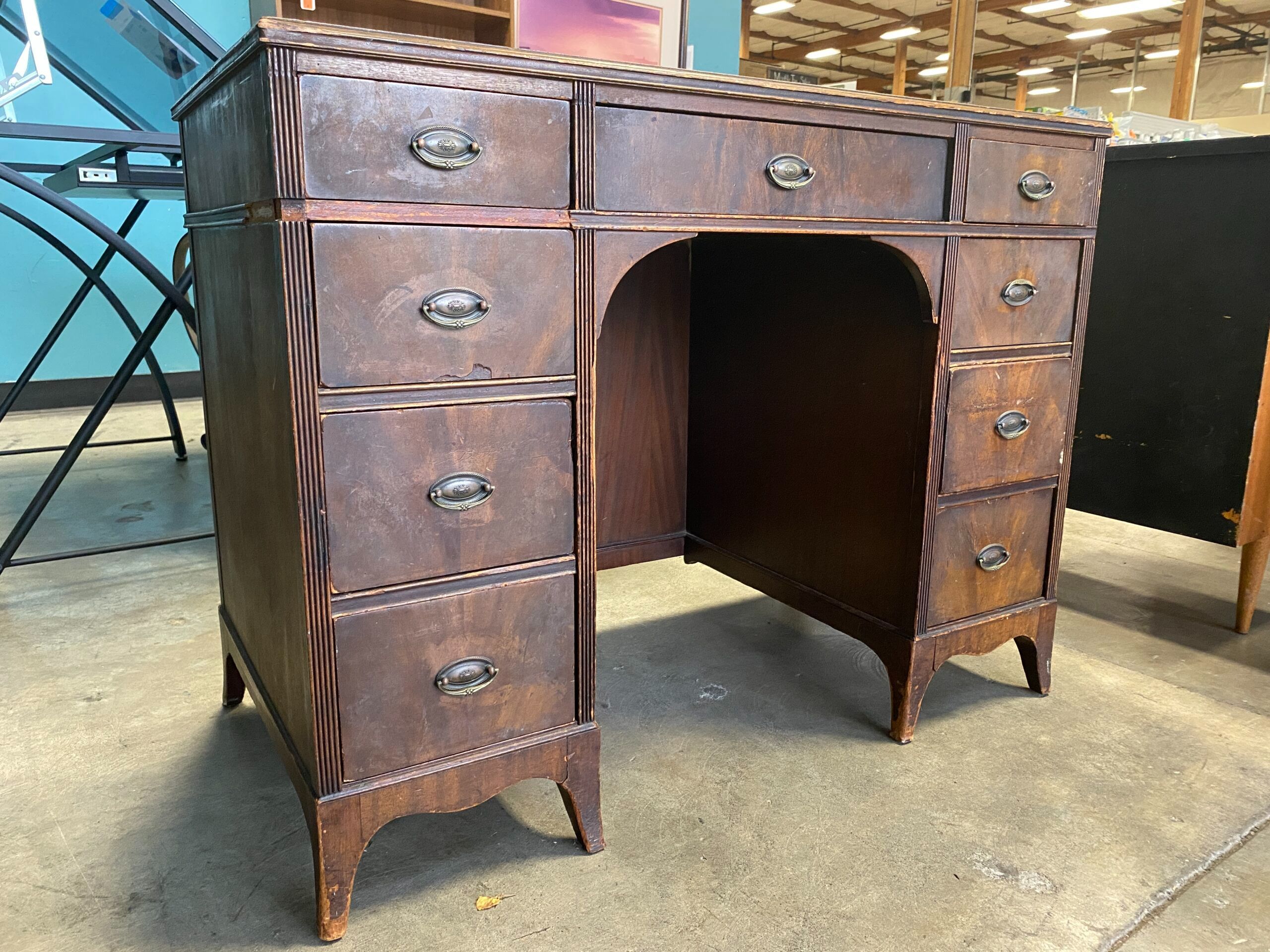 Vintage Petite 9 Drawer Office Desk