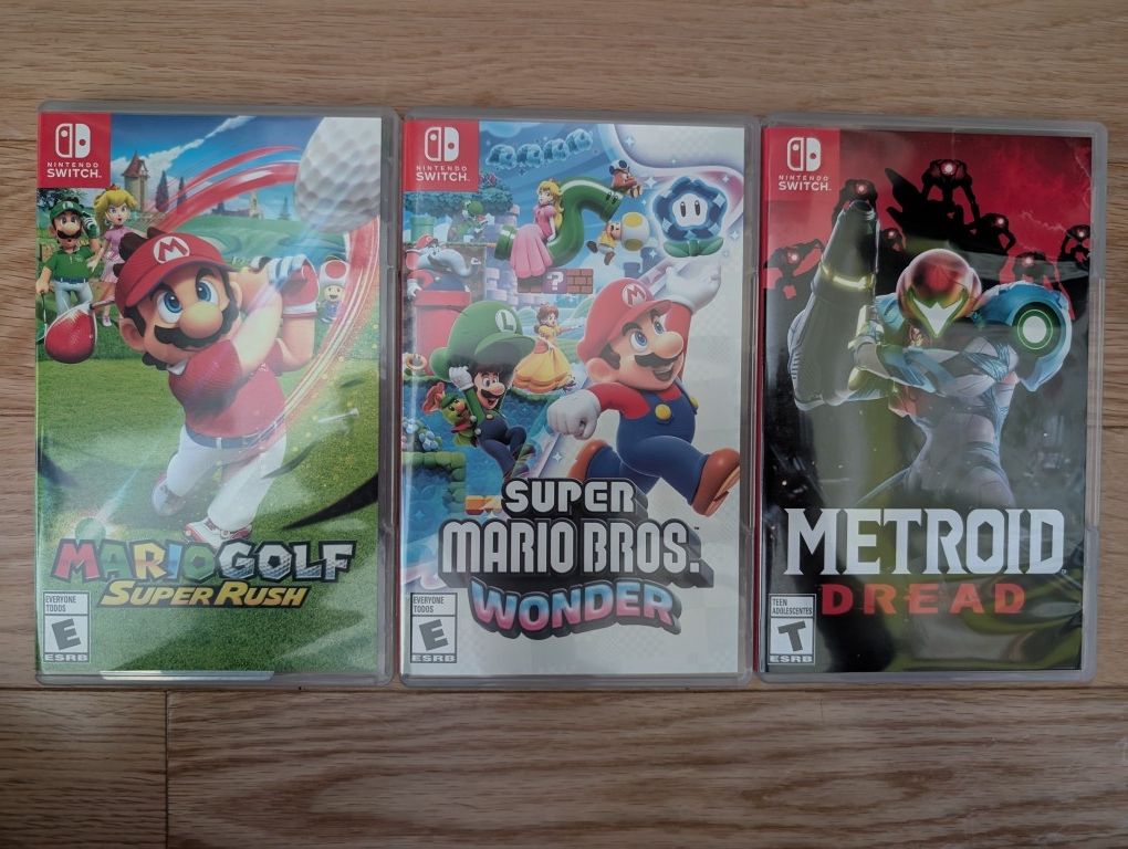 Nintendo Switch Games. Mario Wonder, Metroid Dread, Mario Golf