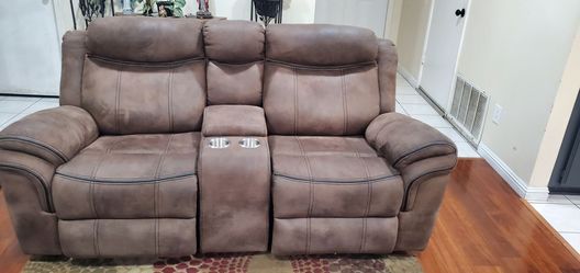Brown Reclining Loveseat with Center Console