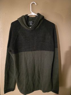 rue21 Men's Green Colorblock Hooded Knit Pullover Sweater Long Sleeve S