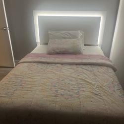 White Full-Sized Bed with LED headboard