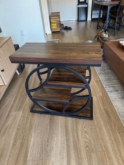 Industrial End Table with Circular Metal Frame