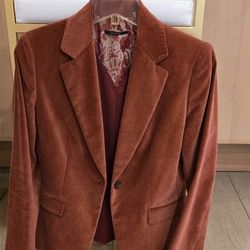 Brand New Elie Tahari Elegant One Button Velvet Dark Orange Blazer. Size 4