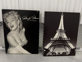 Marilyn Monroe & Eiffel Tower – 2 Black & White Wall Prints (OBO)