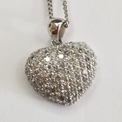 Sterling Silver and Cz Puffed Heart