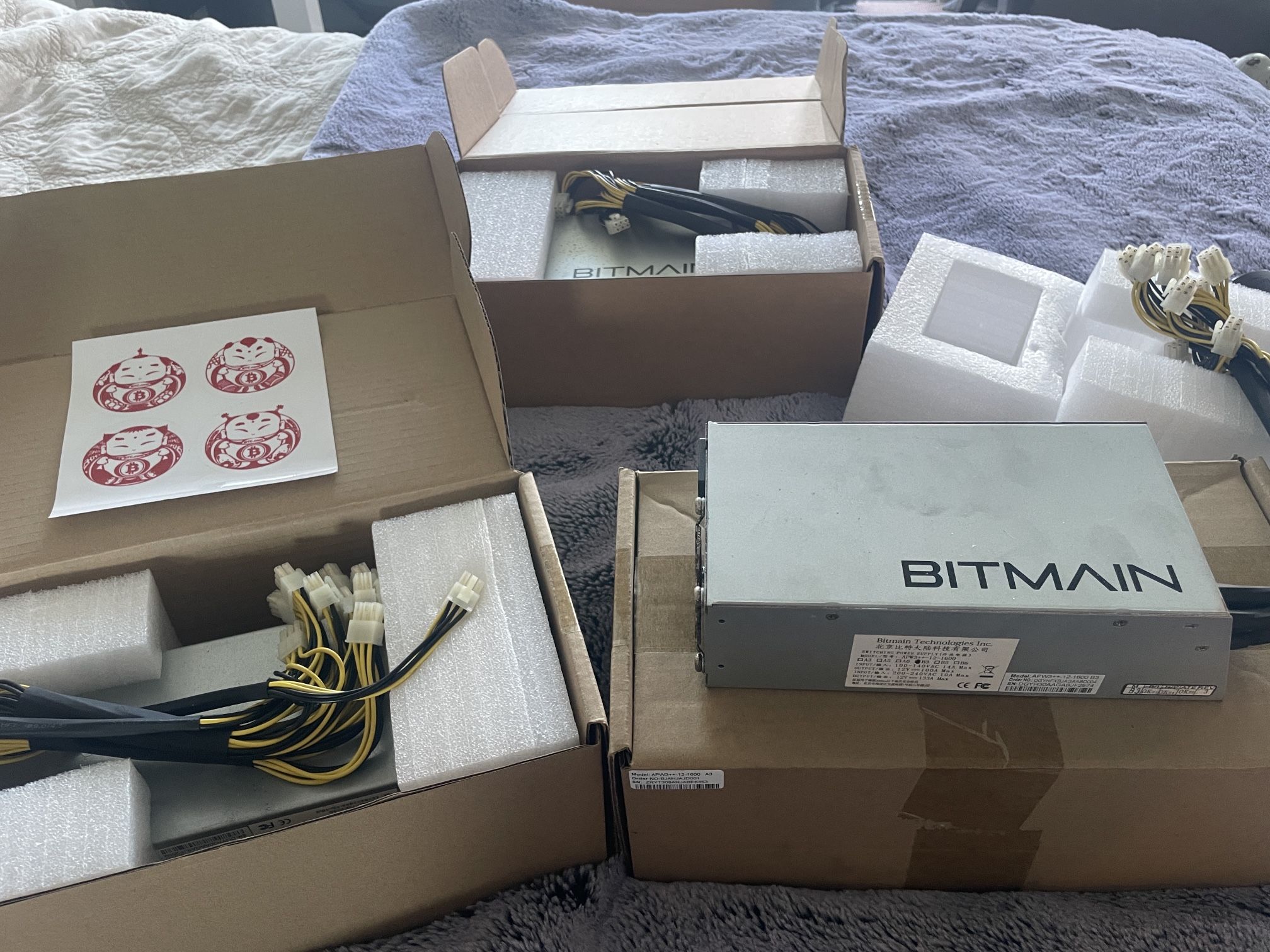 3× Used Antminer S9 ASICs + PSUs & Power Cables