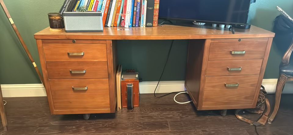 1970s Lehigh Leopold Mid Century Modern Desk 66x18