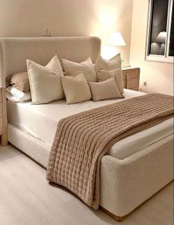Cream Boucle Upholstered Bed Frame