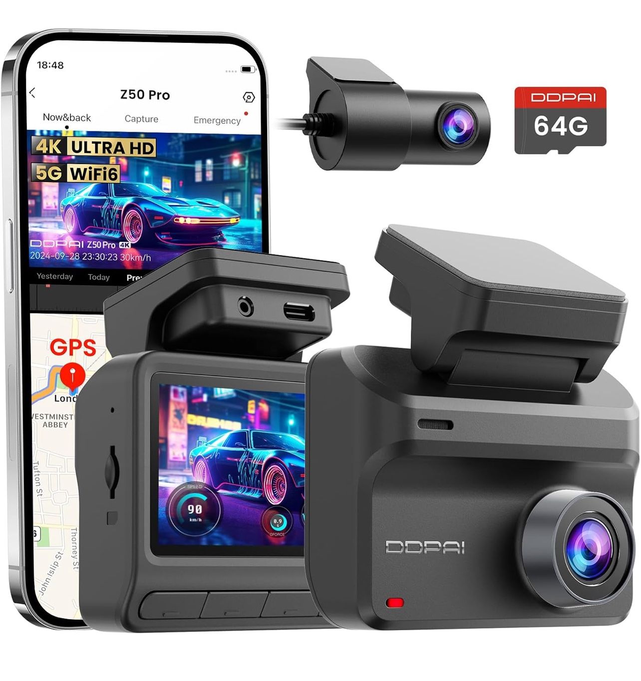 4K Dash Cam Front and Rear,