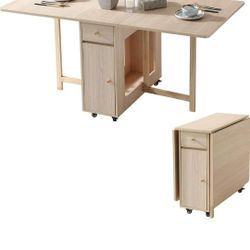 Extendable Drop Leaf Folding Dining Table with 2 Drawers and 4 Wheels for Living Room Kitchen Farmhouse Space Saving Table in Wood Color
,