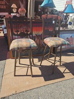Two Native American Style Barstool Chairs