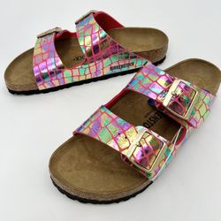 NEW Birkenstock Arizona Iridescent Pink Gator Sandals Women's Size 40 US 9