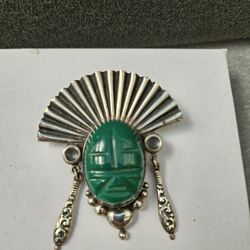 Antique Scarab Jade Brooch