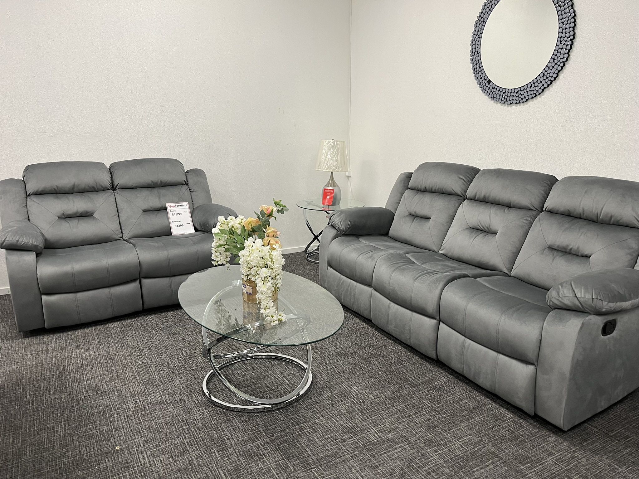2 Pc Gray Sofa & Loveseat Recliner Set/ $10 EZ Down Payment Options