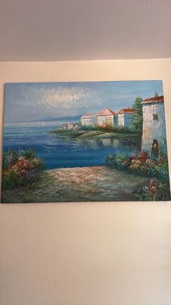 Mediterranean Coastal Oil Painting on Canvas