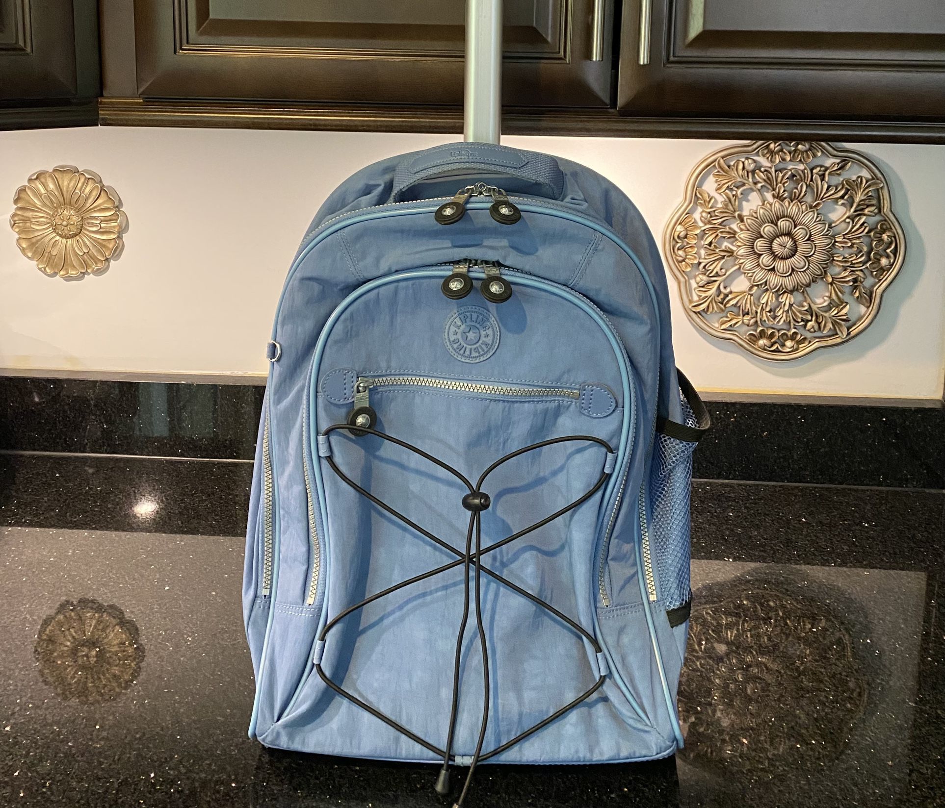 Kipling Rolling Backpack Baby Blue Size 19”H, 14”W, 7”D