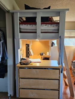 Loft twin bed with desk and dresser