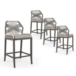 Outdoor Bar Stools, Counter Height Rattan Bar stools Set of 4 with Aluminum Legs for Patio Garden, Slate Gray