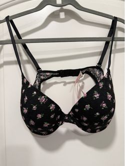 Victoria’s Secret PINK Black Floral with Light Pink Accents. Women’s Size 36B.