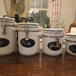 4 White Ceramic Canisters
