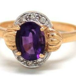 Ladies Amethyst/14K Gold Birthstone Ring