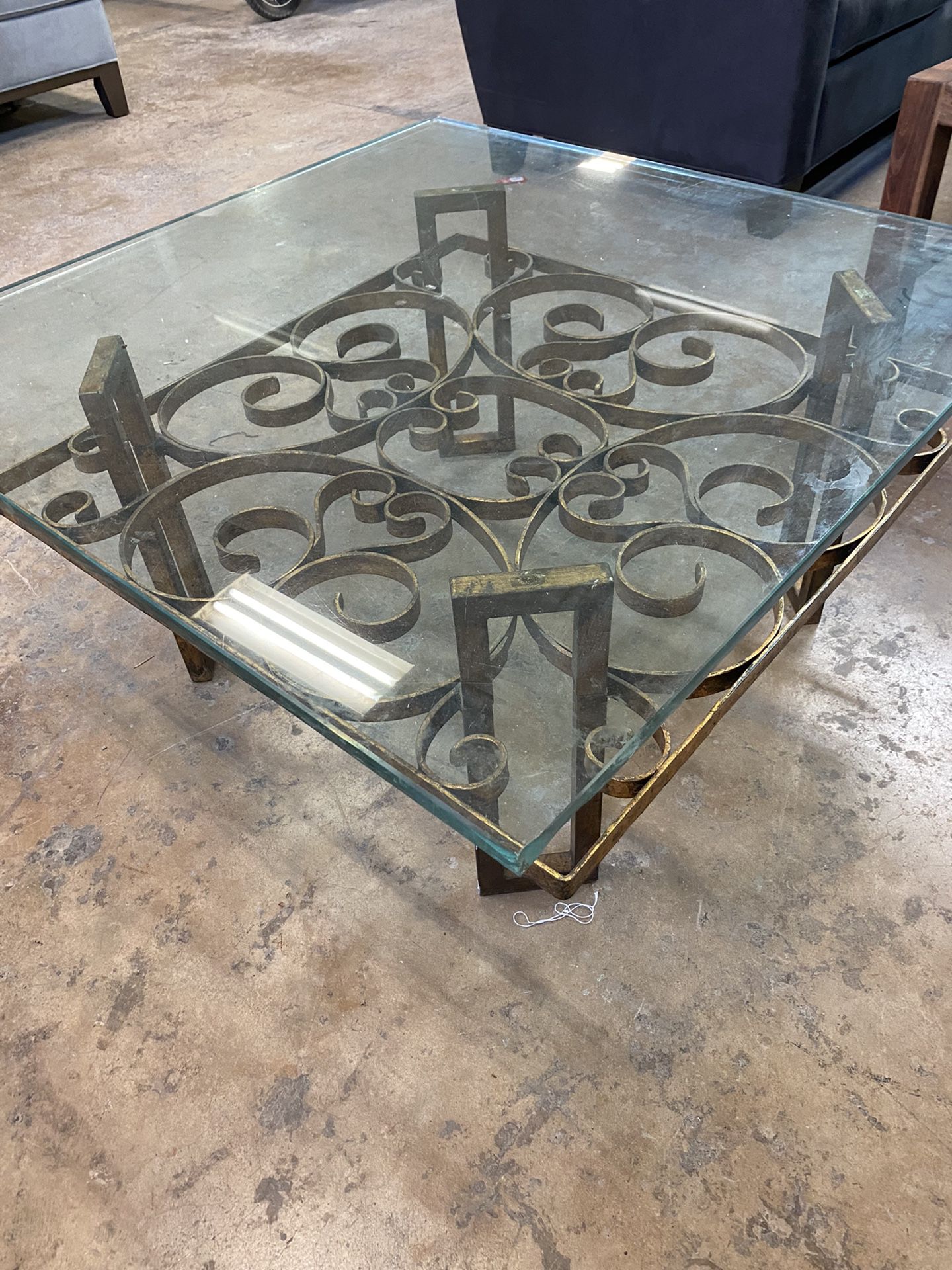 Ornate Unique Vintage Square Glass Coffee Table 