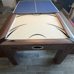 Hathaway Driftwood 7ft Air Hockey, Table Tennis With Dining/Game Top And 2 Benches 