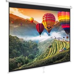 NEW Manual Pull-Down Projector Movie Screen, Universal 72 inch Roll-Down, Auto Locking