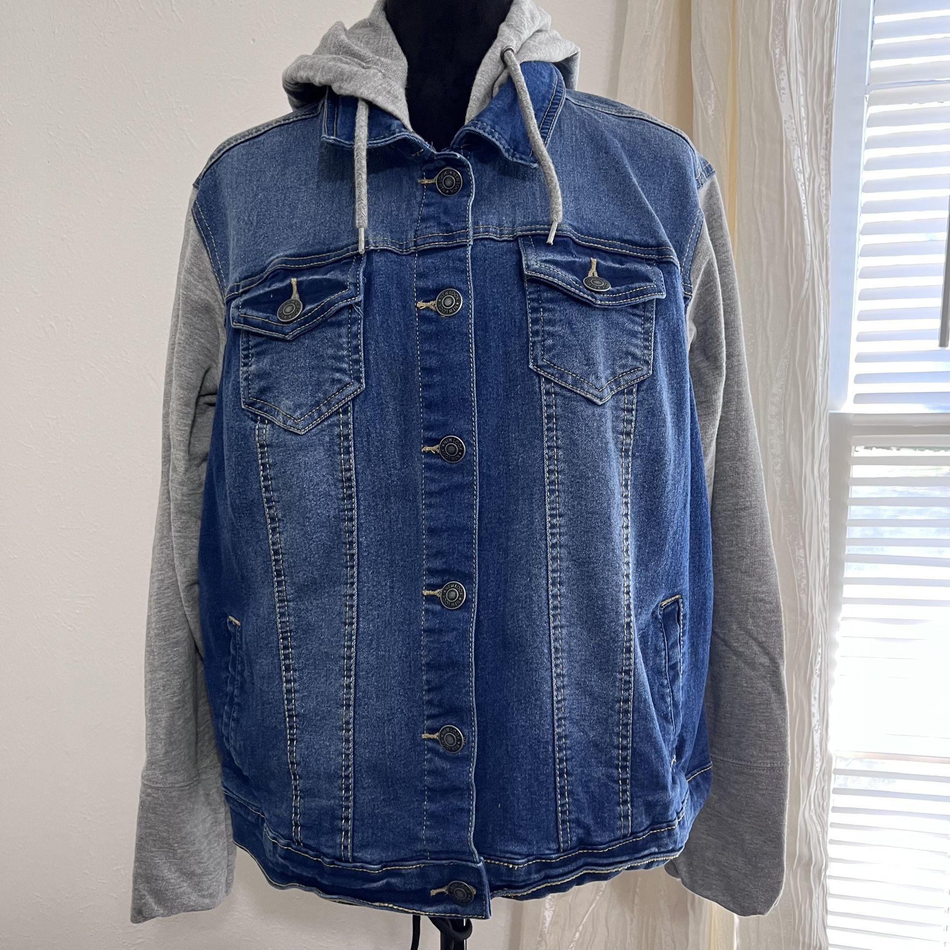 New Look Jackets & Coats | New Look Denim/Sweater Hooded Jacket | Color: Blue/Gray | Size: 1X
