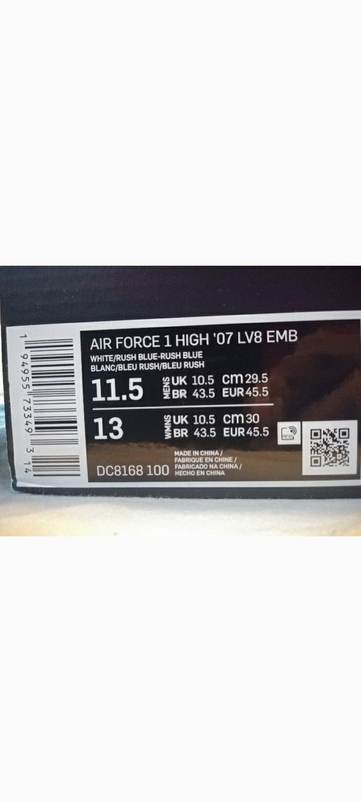 Nike AIR FORCE 1 HIGH '07 LV8 EMB WHITE, DC8168-100