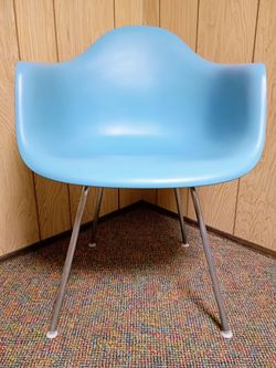 Eames Office Herman Miller Vitra Pale Blue Molded Arm Chair Blue with Vintage 4 Leg Zinc 'H Base'