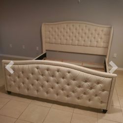 Jennifer Taylor Beige Velvet Tufted Queen Bed Frame