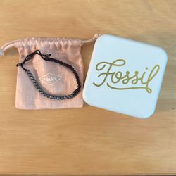 Fossil Hematite and Black Lava Stone Bracelet