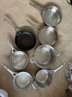 Calphalon 10 piece stainless steel pots and pans and 1 nonstick pan