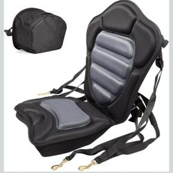 Padded Kayak Seat with Storage Bag, Adjustable Cushions for Canoe Fishing Boat Paddle Board Sit-On-Top Kayaks, Universal Size with Back Support - Blac
