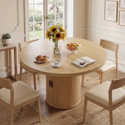 2503b $120 35.5" Round Pedestal Dining Table with Storage Shelf Β¨C Wood Base, Natural Wood, Ideal for Kitchen, Breakfast Nook, Small Space Elegant &