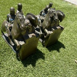 1924 Antique bronze Homers Iliad Pompeian Horseman Bookends